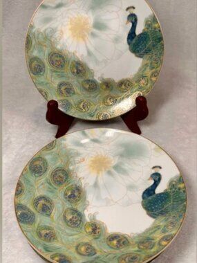 222 Fifth Lakshmi Salad Dessert Plates Peacock Peacock Green Blue 6.25" Set of 4